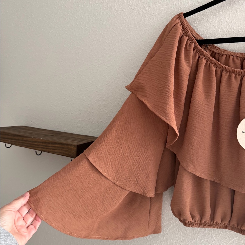 Elegant Brown Off-Shoulder Women's Top - Picture 7 of 10